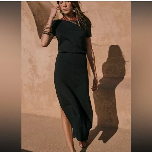 Sezane Lucille Dress Open Back Lace Black Midi Dress - Picture 7 of 16